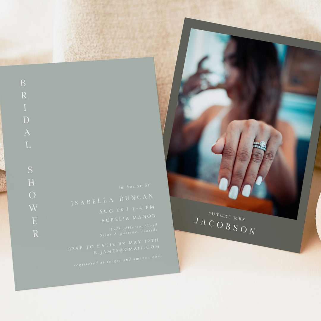 NINA Simple Sage Green Bridal Shower Invitations with Photo