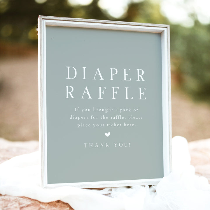 NINA Green Minimalist Baby Shower Diaper Raffle Game Sign