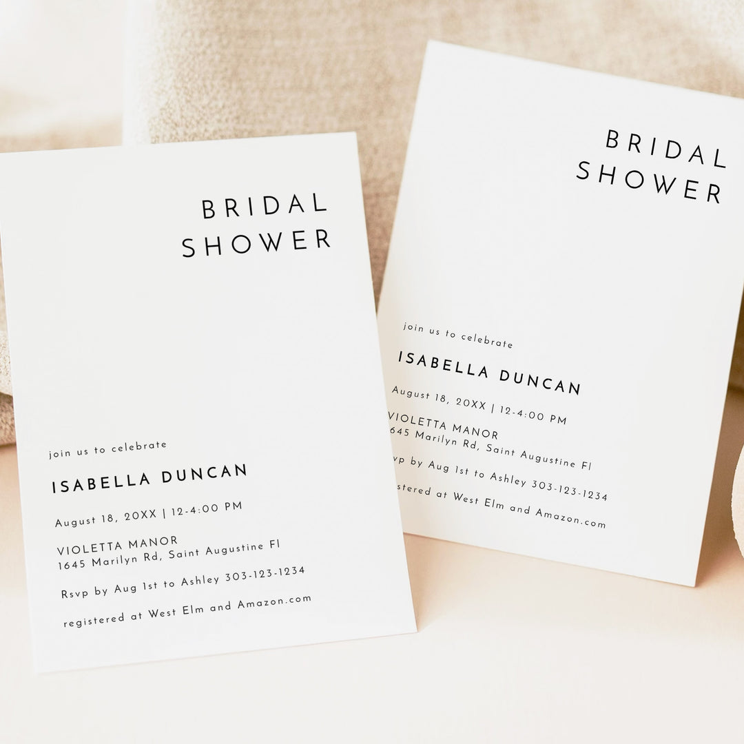 KENNEDY Simple Black and White Bridal Shower Invitation