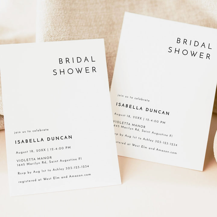 KENNEDY Simple Black and White Bridal Shower Invitation
