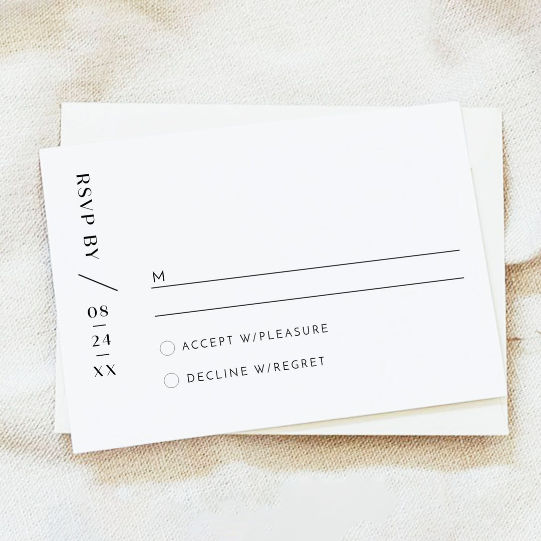 WILLOW Elegant Black and White Wedding RSVP Cards