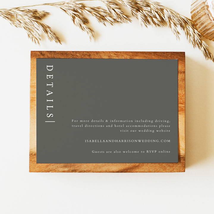 NINA Olive Green Minimalist Wedding Details Card