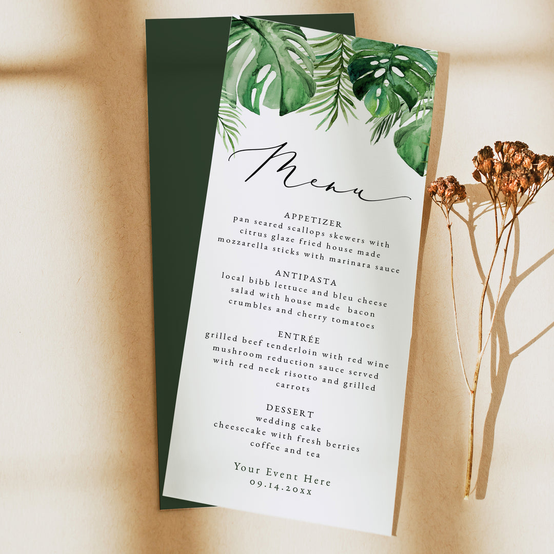 CORA Tropical Palm Leaf Hawaiian Menu Cards