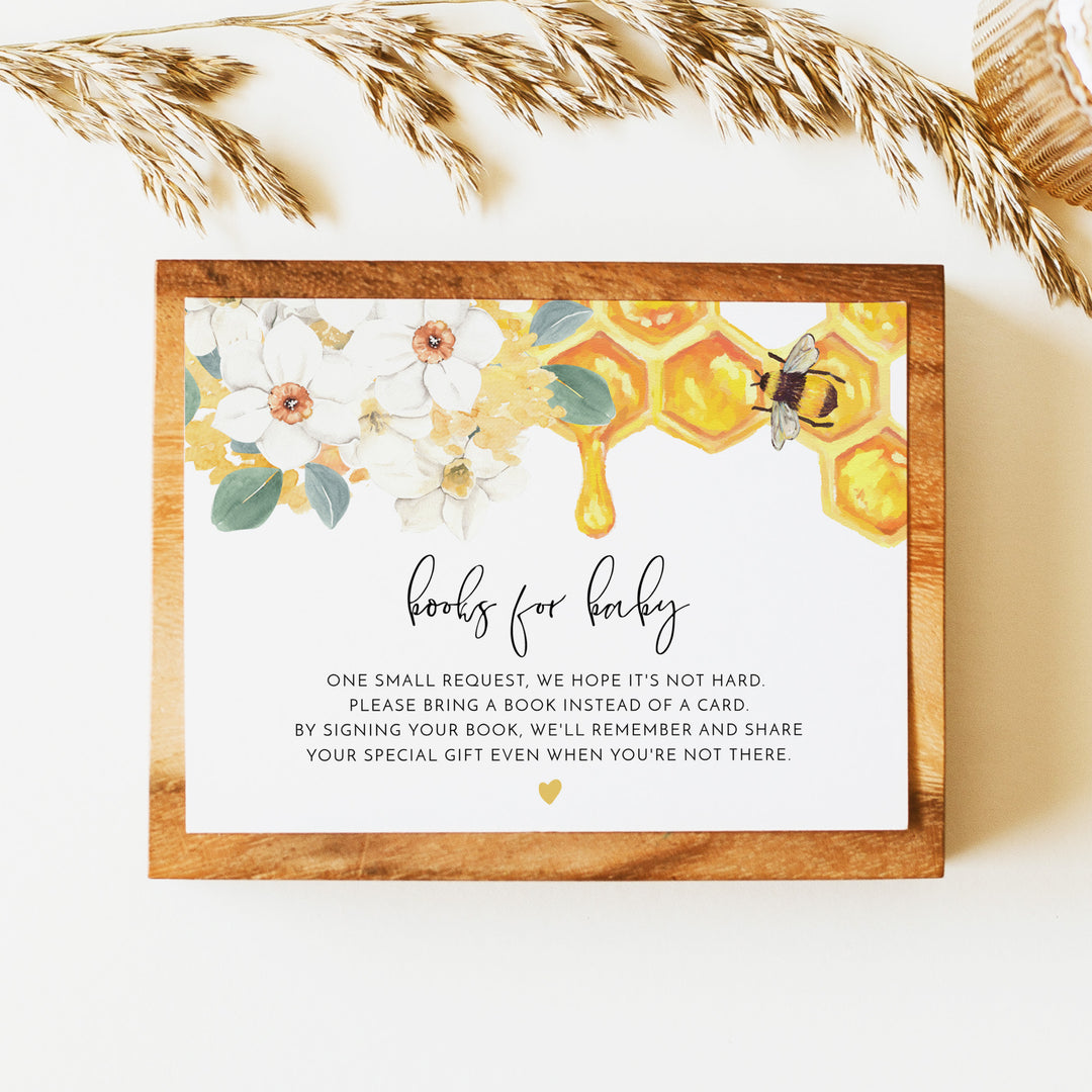 ROMY White Floral Honey Bee Baby Shower Books for Baby Card