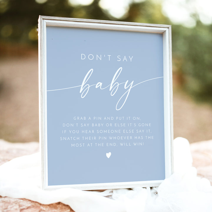 KENNEDY Don't Say Baby Dusty Blue Baby Shower Game Sign - Unframed