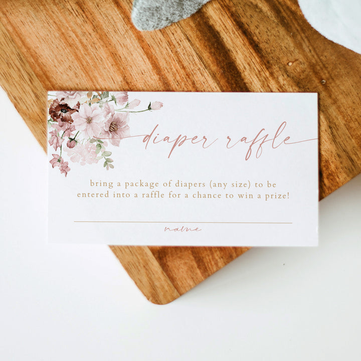 LUCY Rustic Pink Floral Baby Shower Diaper Raffle Cards