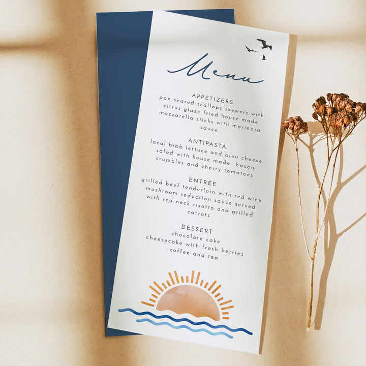 OCEANSIDE Tropical Sunset Ocean Beach Menu Cards