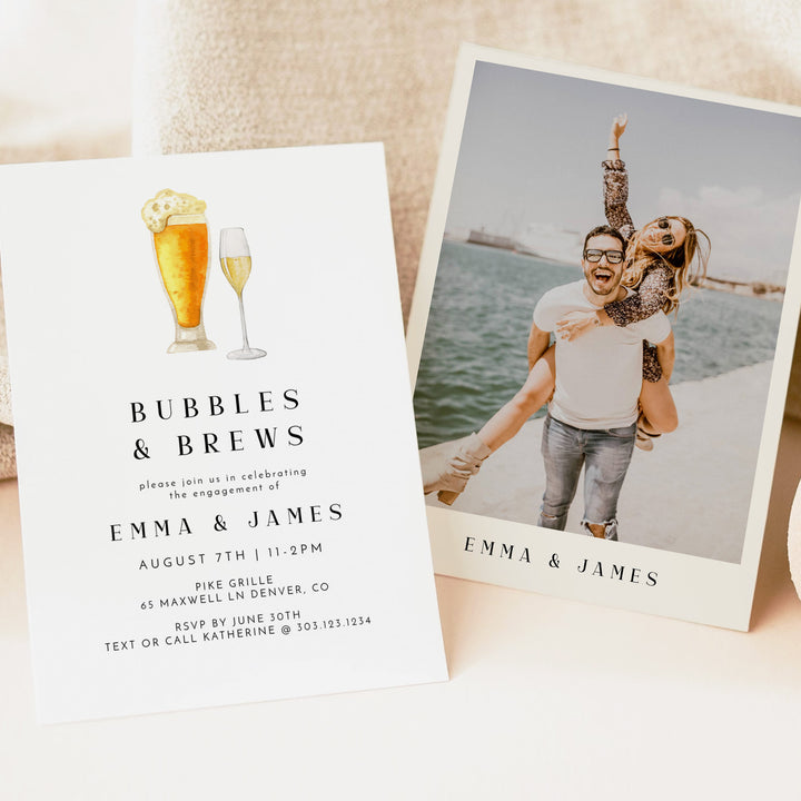 CHARLIE Bubbles and Brews Engagement Invitations with Photo