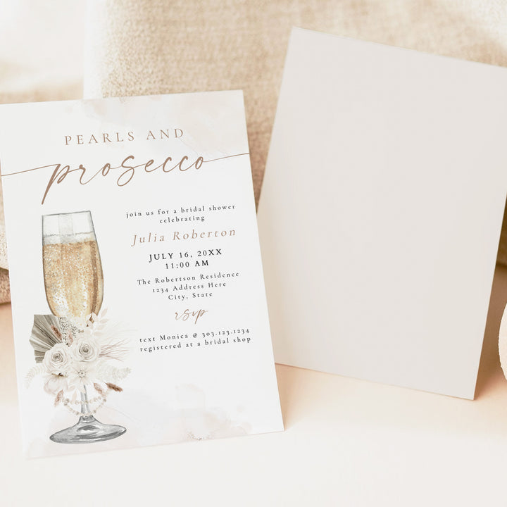 JULIA Pearls and Prosecco Boho Floral Bridal Shower Invite