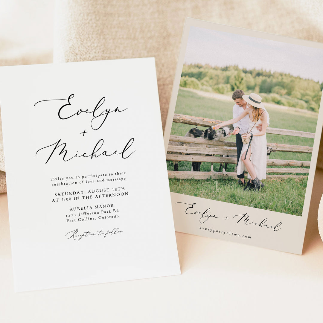 EVELYN Elegant Minimalist Wedding Invitation with Photo