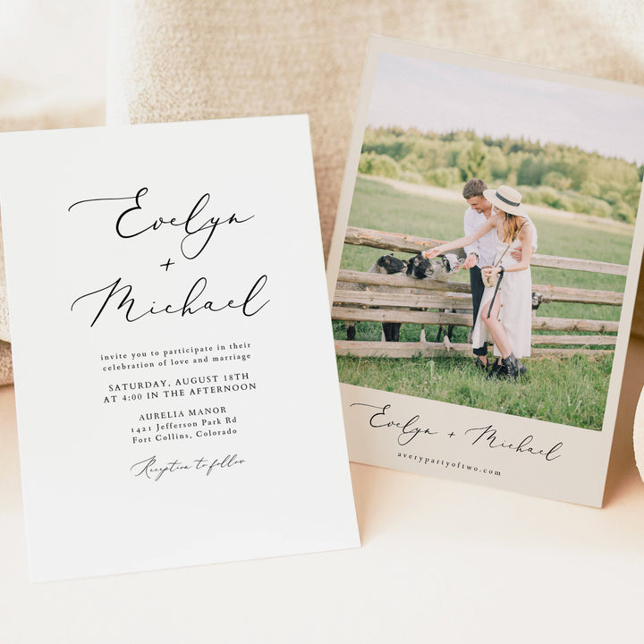 EVELYN Elegant Minimalist Wedding Invitation with Photo