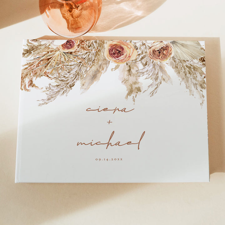 CIERA Rustic Terracotta Floral Wedding Guest Book