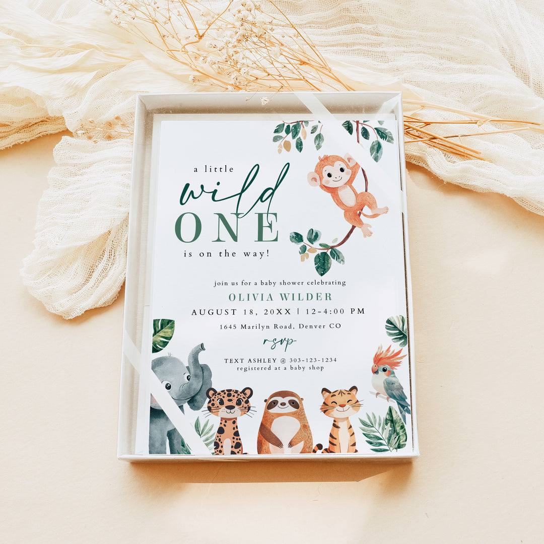 WILDER Wild One Jungle Baby Shower Invitation Bundle