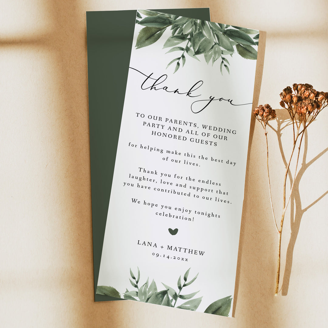 LANA Romantic Garden Wedding Table Thank You Cards