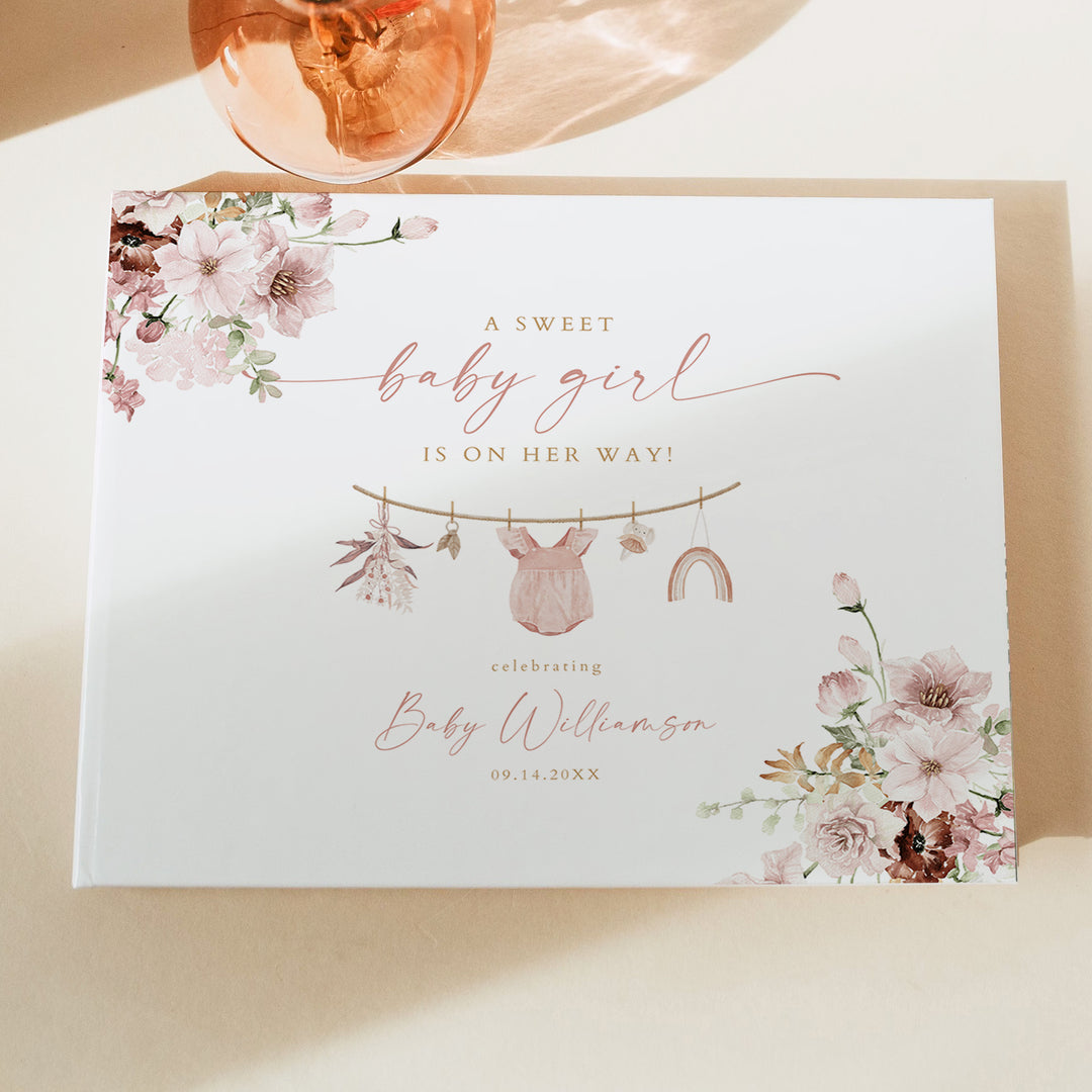 LUCY Sweet Baby Girl Clothesline Baby Shower Guest Book