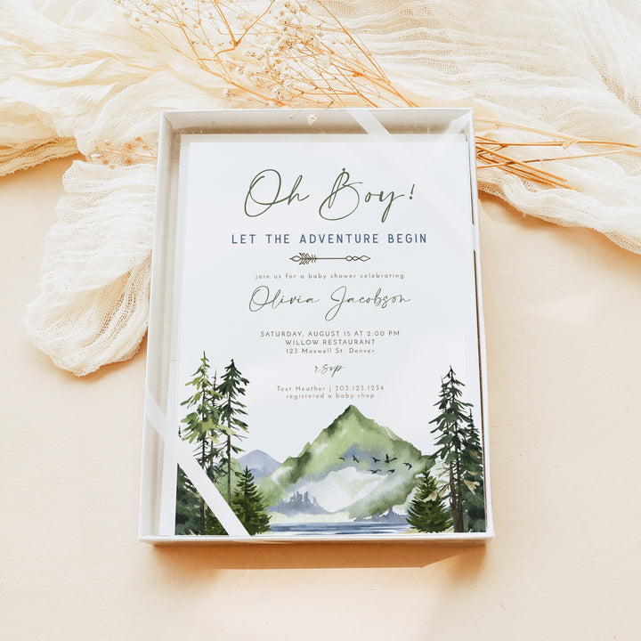 FINN Mountain Adventure Baby Shower Invitation