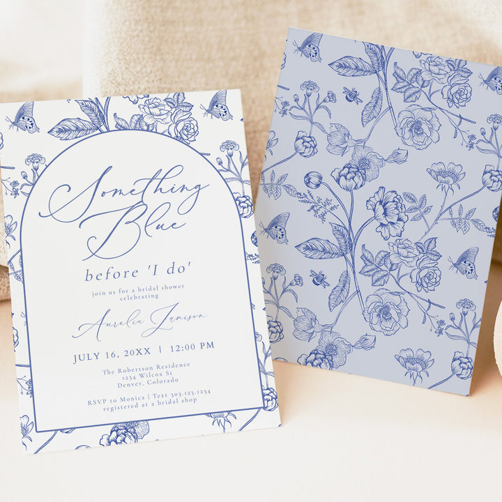 AURELIA Something Blue Before I Do Chinoiserie Bridal Brunch Invite