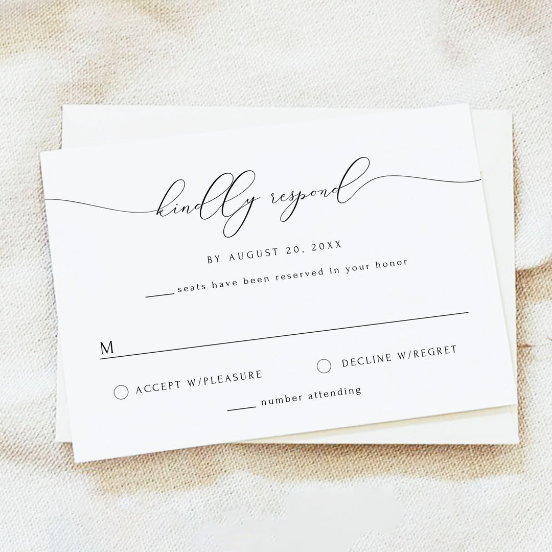 ASHER Elegant Script Wedding RSVP Card with Envelopes
