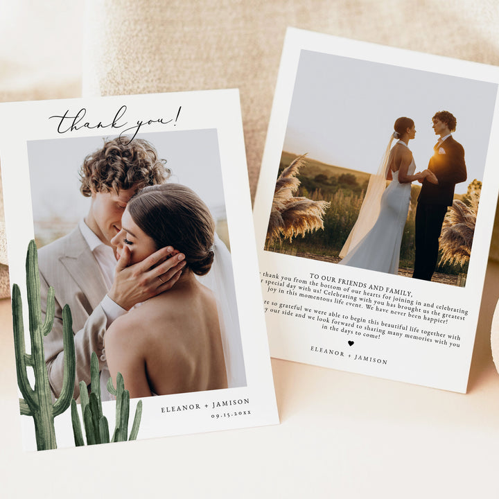 ELEANOR Rustic Bohemian Wedding Thank You Card with Photos
