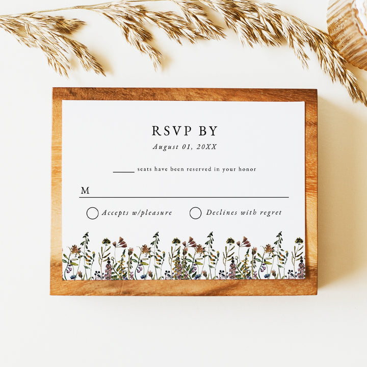 HEIDI Muted Tone Watercolor Wildflower Wedding RSVP Card Printed or Instant Download