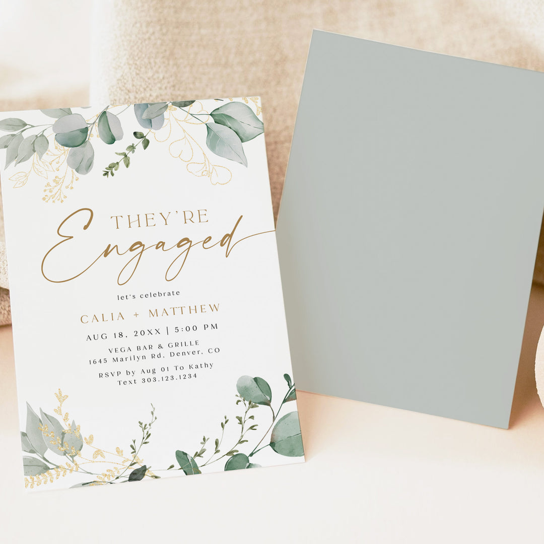 CALIA Elegant Watercolor Greenery Engagement Party Invitation