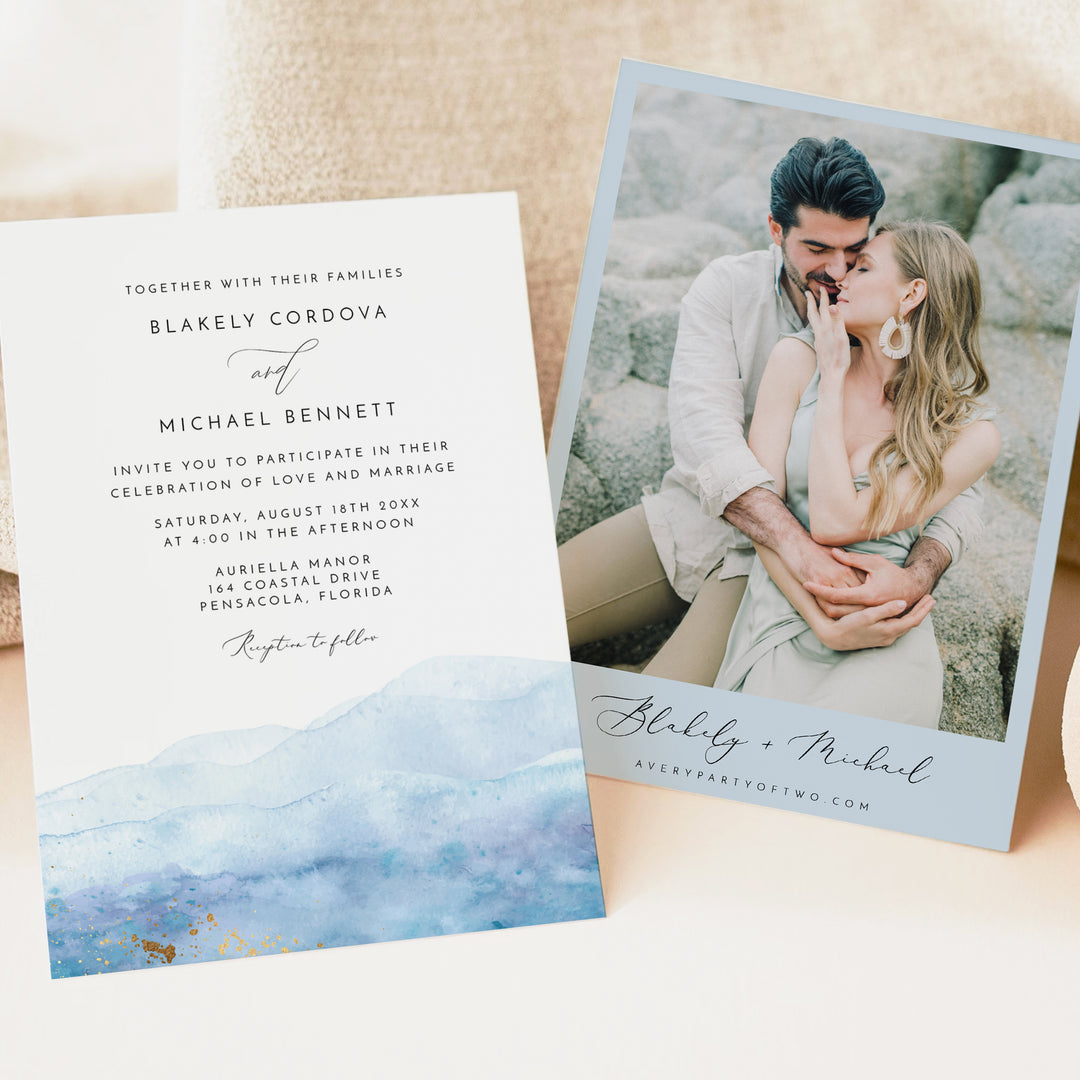 BLAKELY Coastal Destination Wedding Invitations with Photo