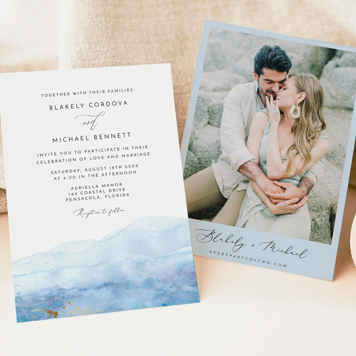 BLAKELY Coastal Destination Wedding Invitations with Photo