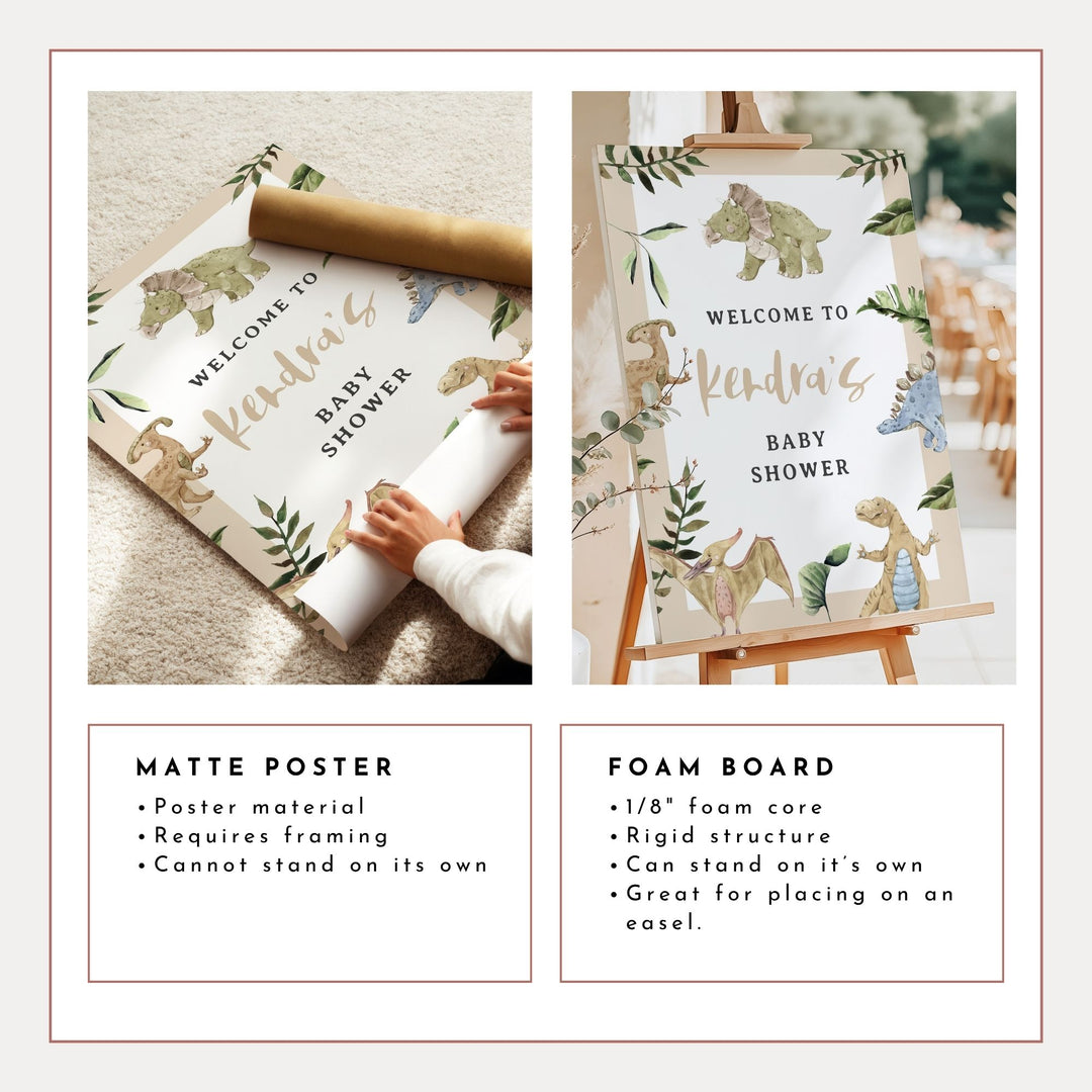 SPIKE Rustic Watercolor Dinosaur Baby Shower Welcome Sign