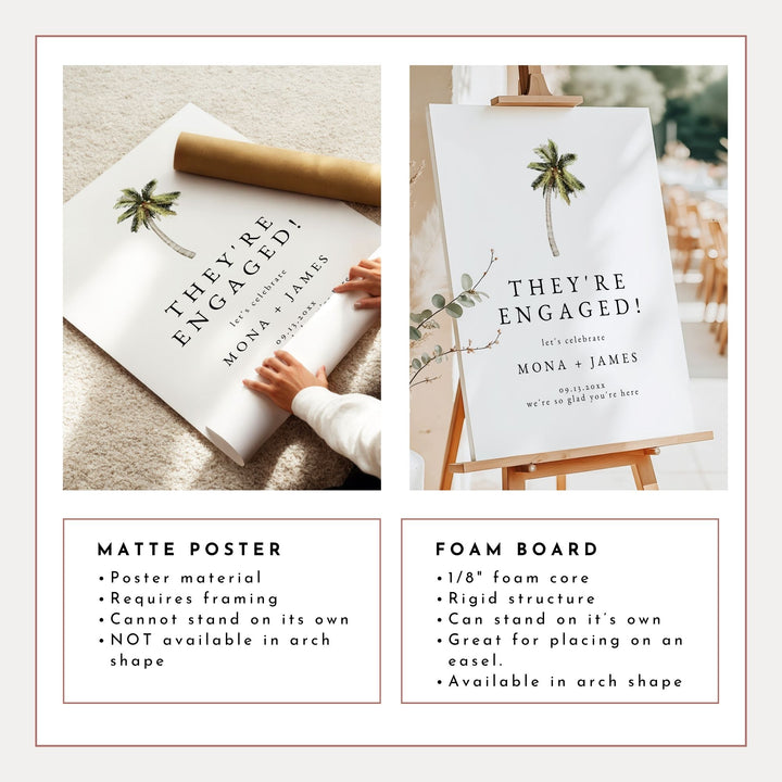 MONA They're Engaged Palm Tree Watercolor Engagement Party Sign
