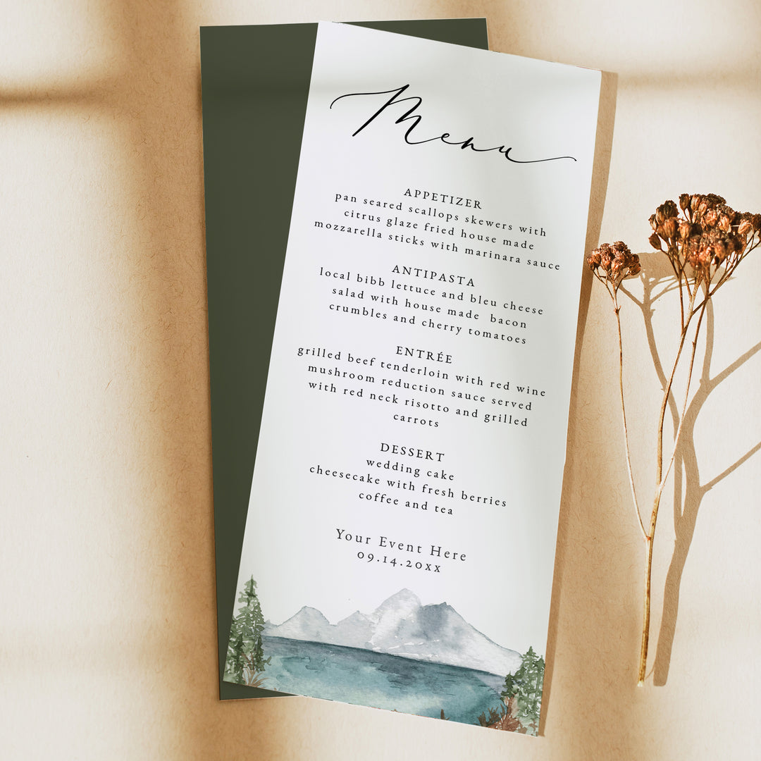 CLOVER Scenic Watercolor Lake Menu Cards