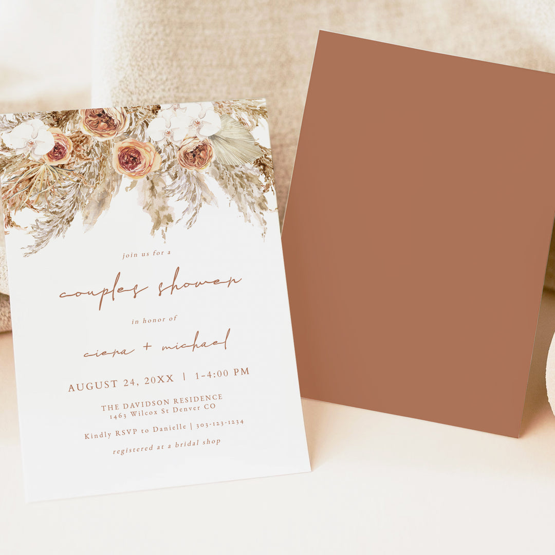 CIERA Pampas and Terracotta Floral Couples Shower Invitation