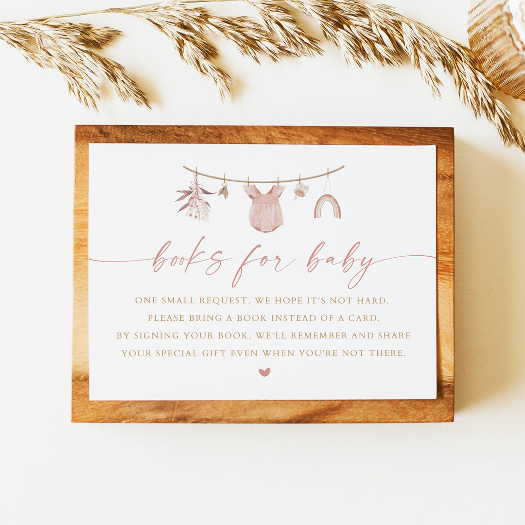 LUCY Dusty Rose Girl Baby Shower Books for Baby Insert Card