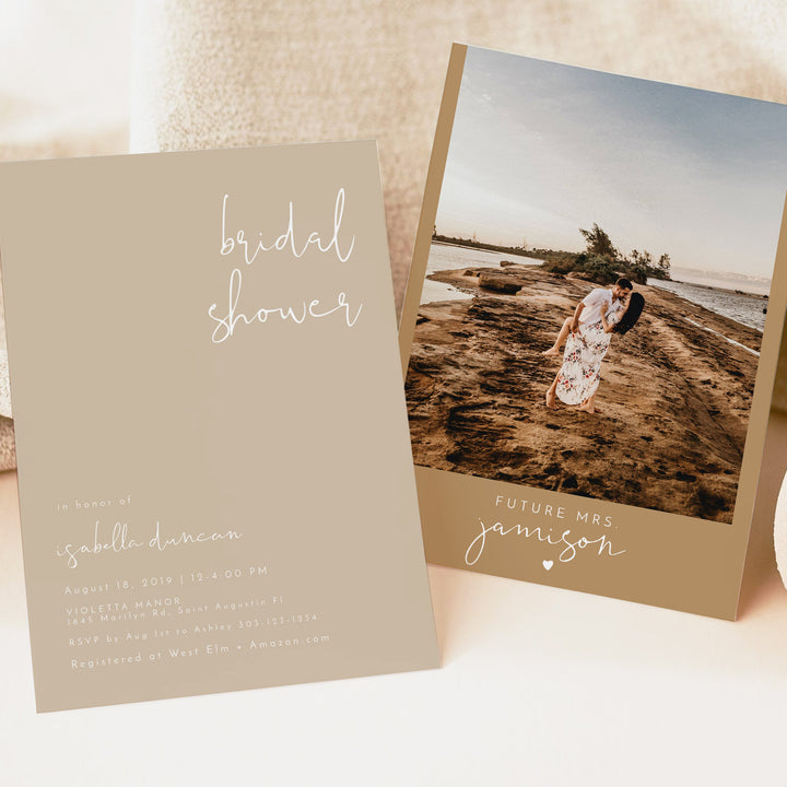 INDIE Modern Beige Boho Wedding Shower Invitation with Photo