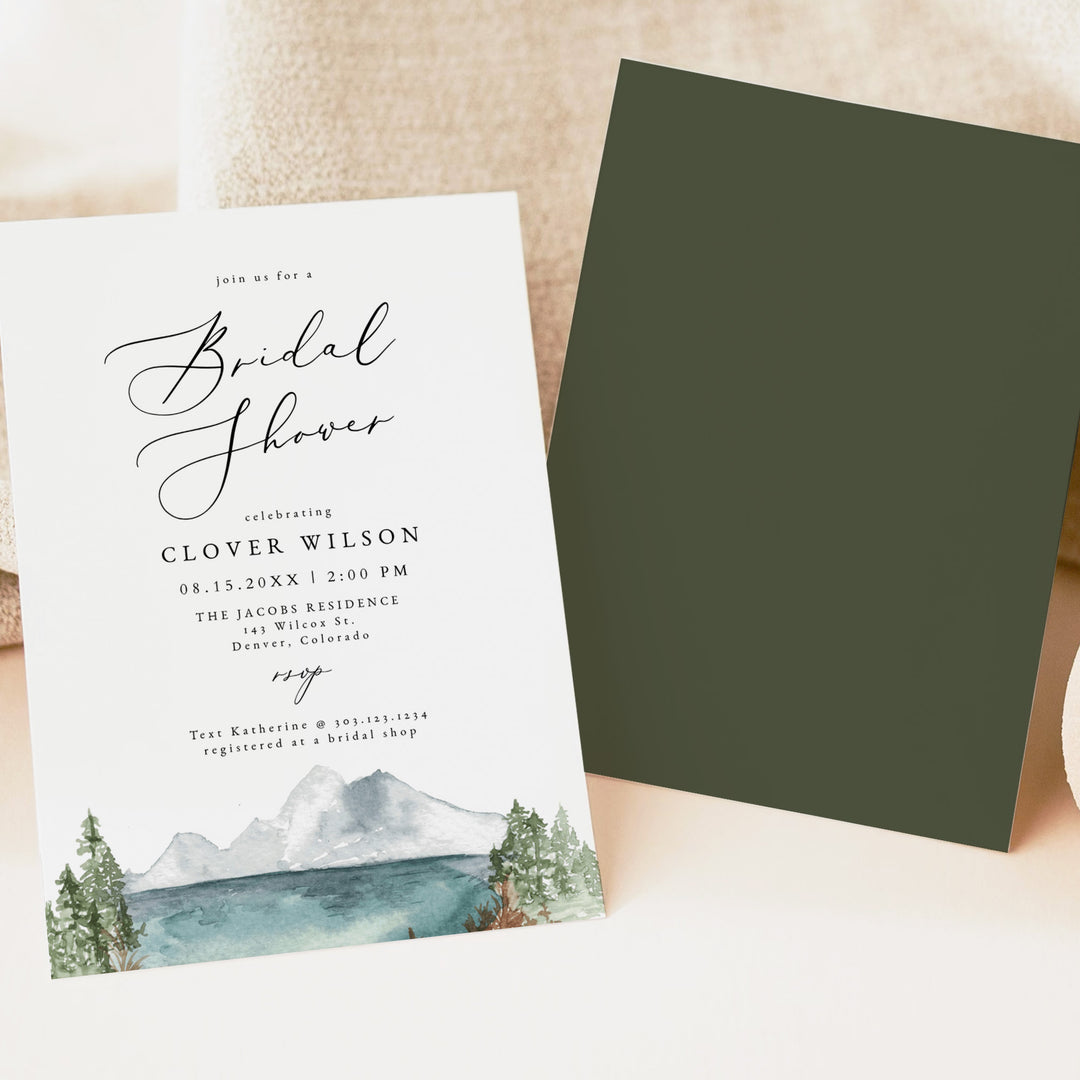 CLOVER Rustic Watercolor Lake Bridal Shower Invitation