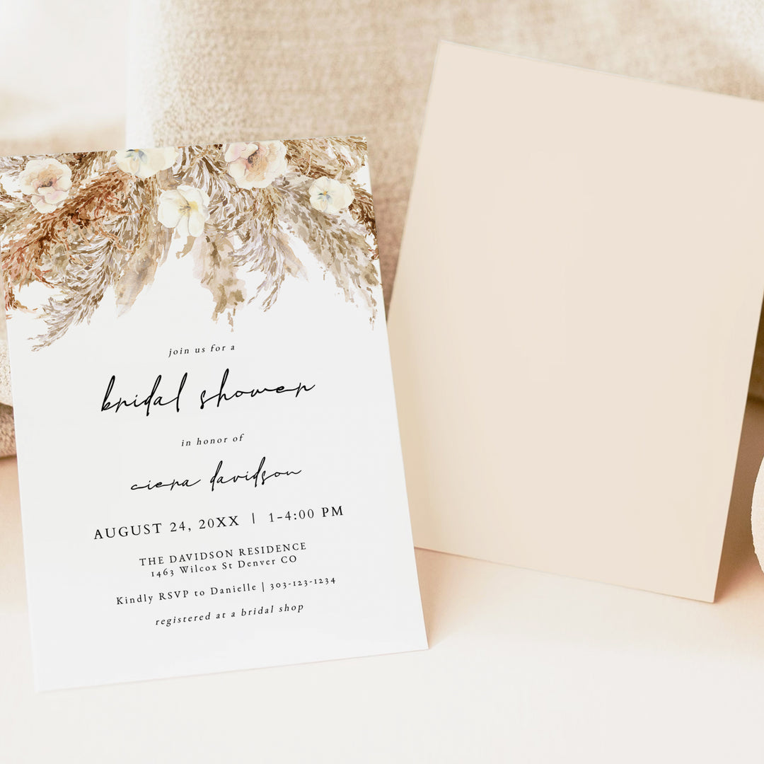 CIERA Cream Boho Floral Bridal Shower Invitation