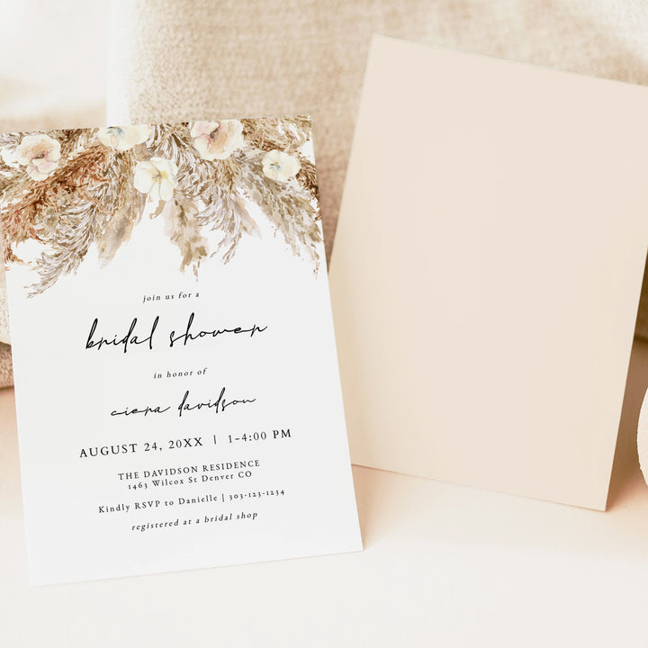 CIERA Cream Boho Floral Bridal Shower Invitation