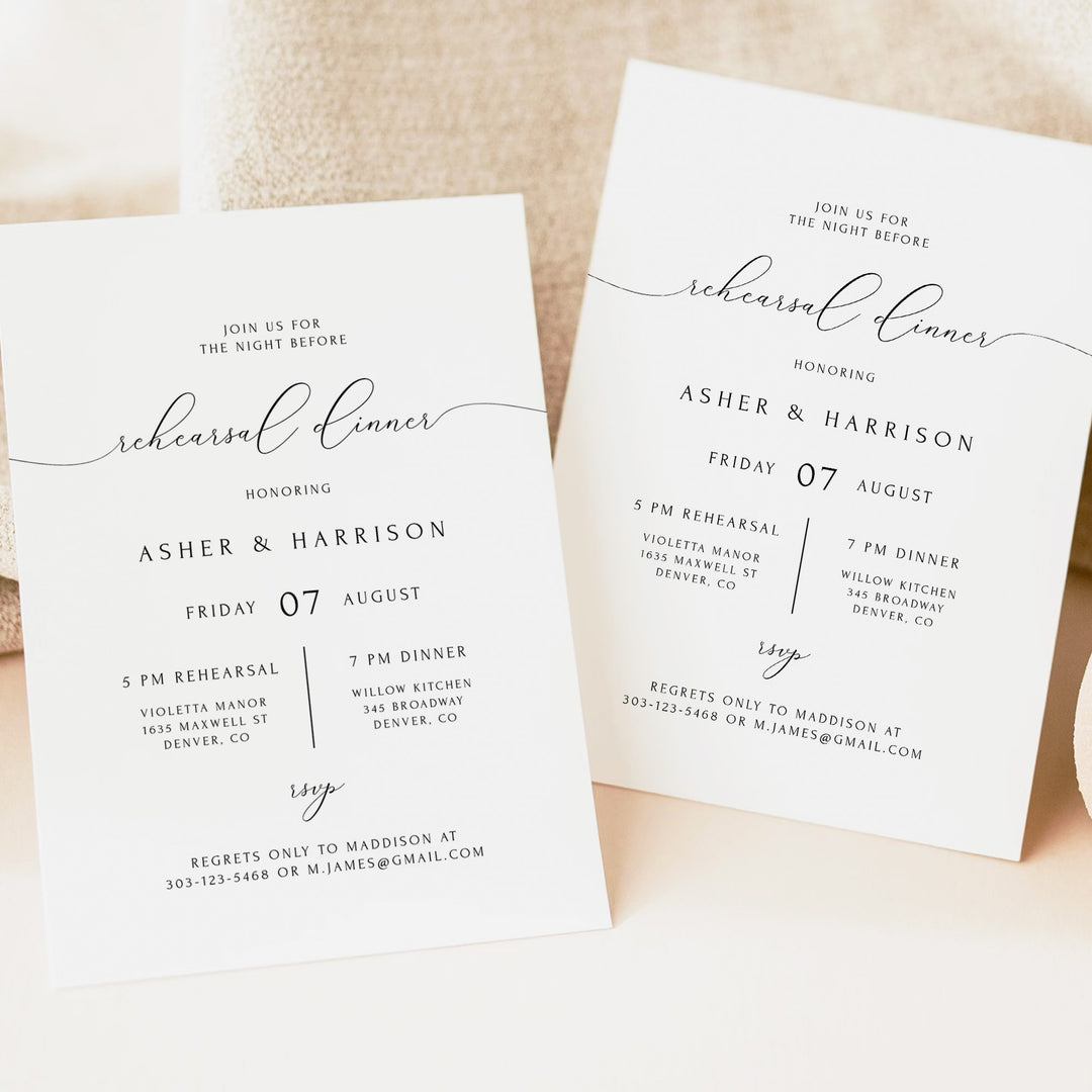 ASHER Modern Minimalist Script Wedding Rehearsal Dinner Invitations