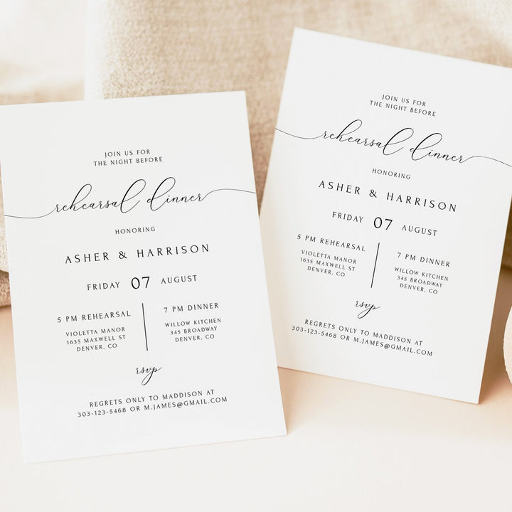 ASHER Modern Minimalist Script Wedding Rehearsal Dinner Invitations