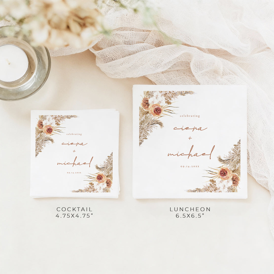 CIERA Personalized Fall Terracotta Floral Wedding Napkins