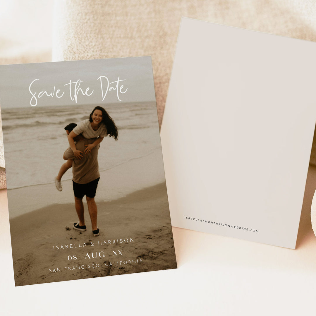 WILLOW Minimalist Editorial Wedding Photo Save the Date Card