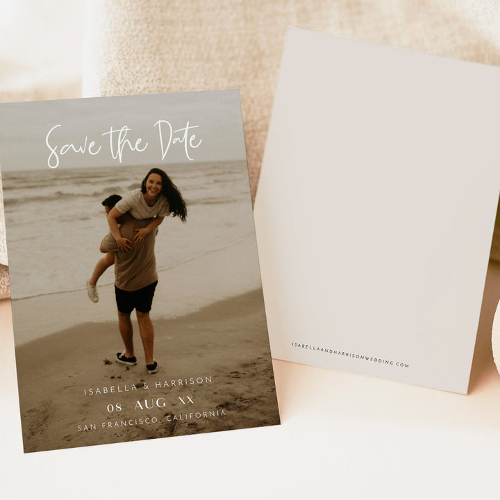 WILLOW Minimalist Editorial Wedding Photo Save the Date Card
