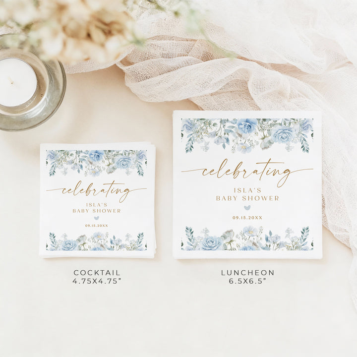 FLEUR Custom Blue Winter Floral Baby Shower Napkins