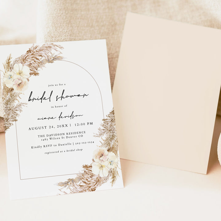 CIERA Pampas Boho Arch Bridal Shower Invitation