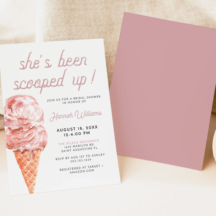 CLARA She's Been Scooped Up Pink Ice Cream Bridal Shower Invite