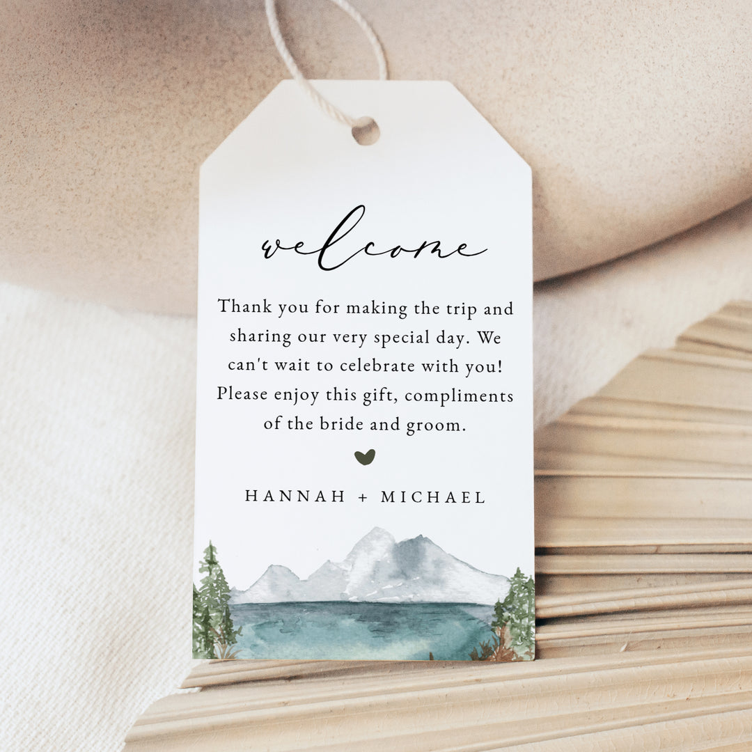 CLOVER Personalized Boho Mountain Wedding Welcome Bag Tags