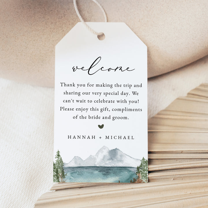 CLOVER Personalized Boho Mountain Wedding Welcome Bag Tags