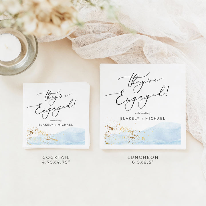 BLAKELY They're Engaged Modern Minimalist Watercolor Engagement Napkins