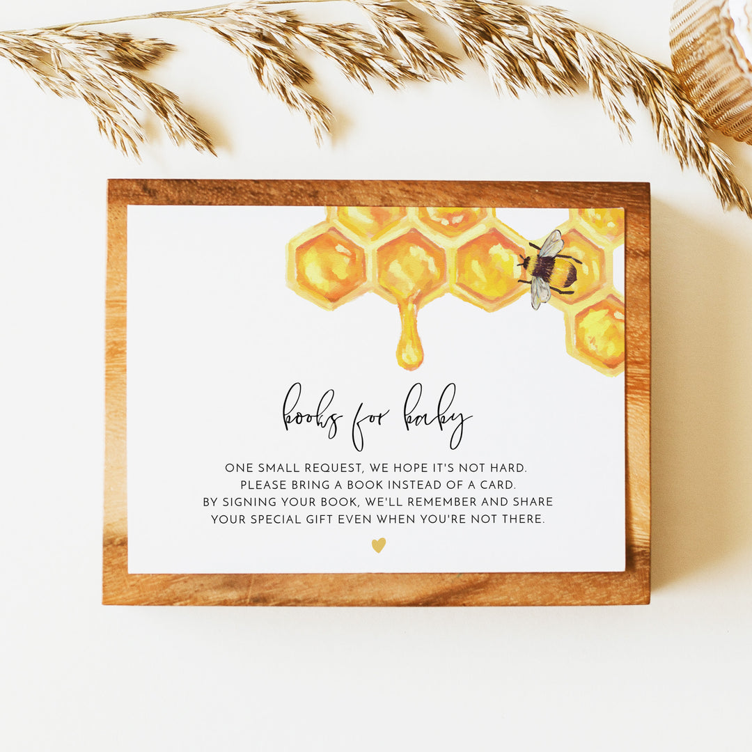 ROMY Rustic Yellow Bumble Bee Baby Shower Books for Baby Card