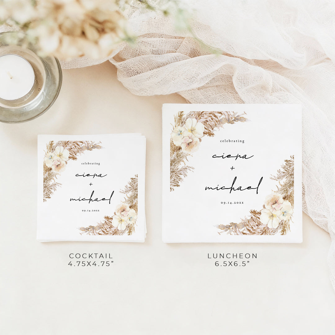 CIERA Cream Floral and Pampas Grass Wedding Napkin