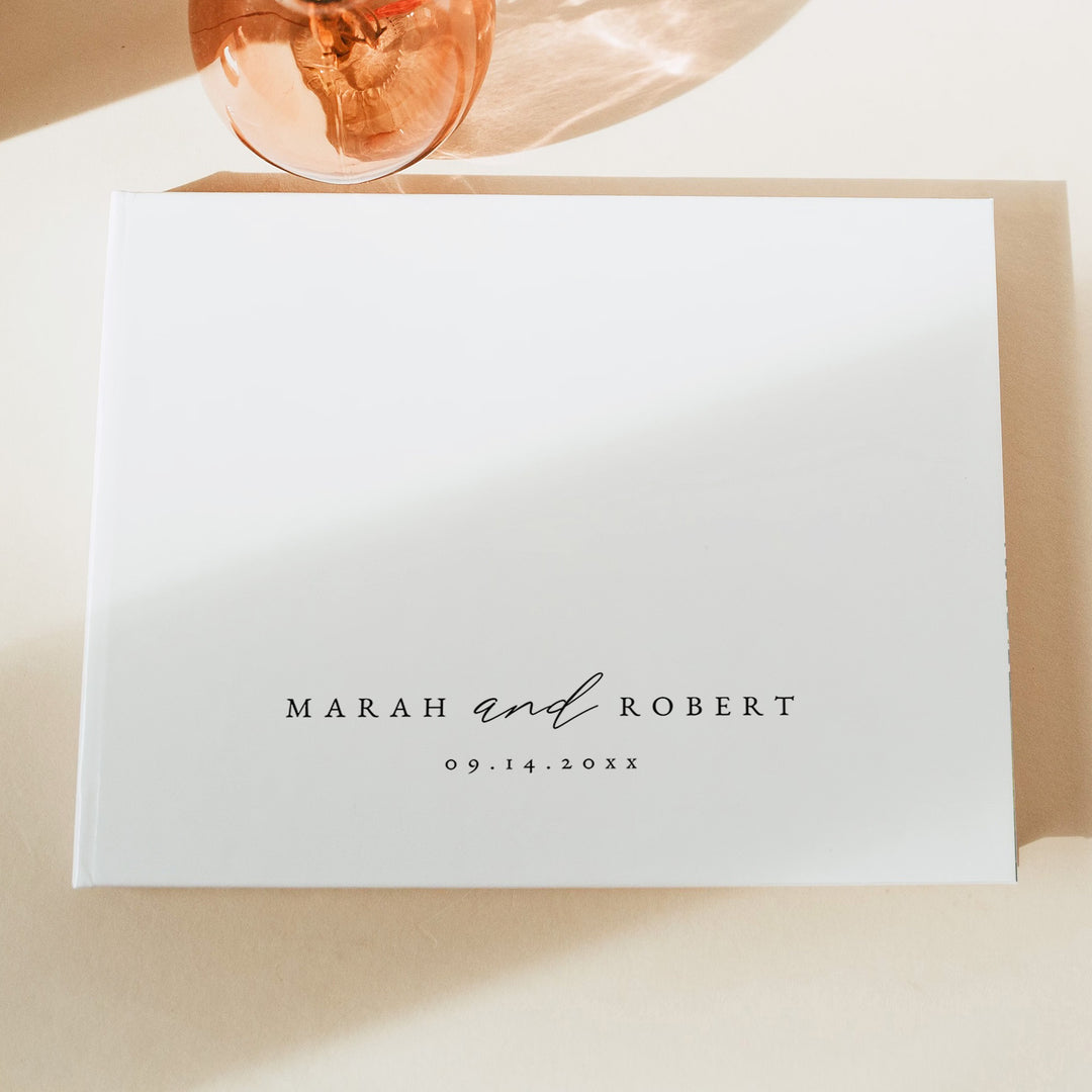 MARAH Personalized Simple Black and White Script Guest Book